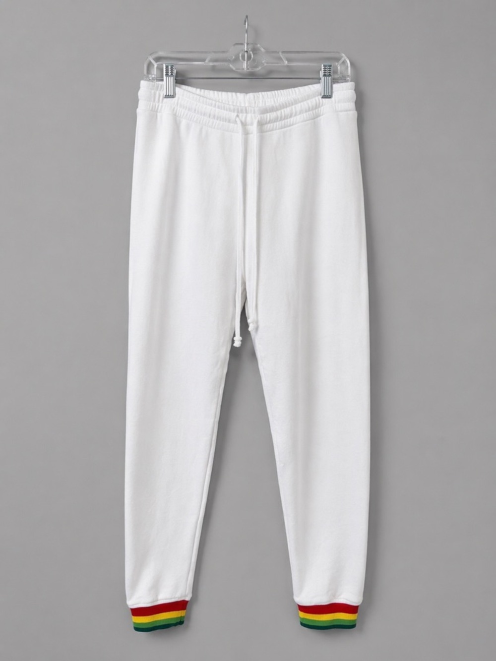 Michael Lauren white joggers with rainbow print